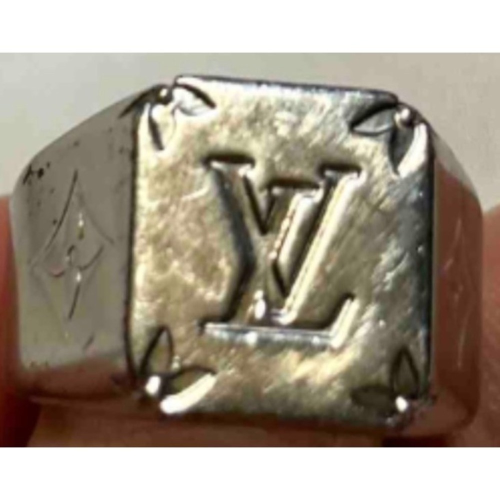 Louis Vuitton Monogram Signet Ring Silver M62487 Mens Size M DI1117 Italy Size 9